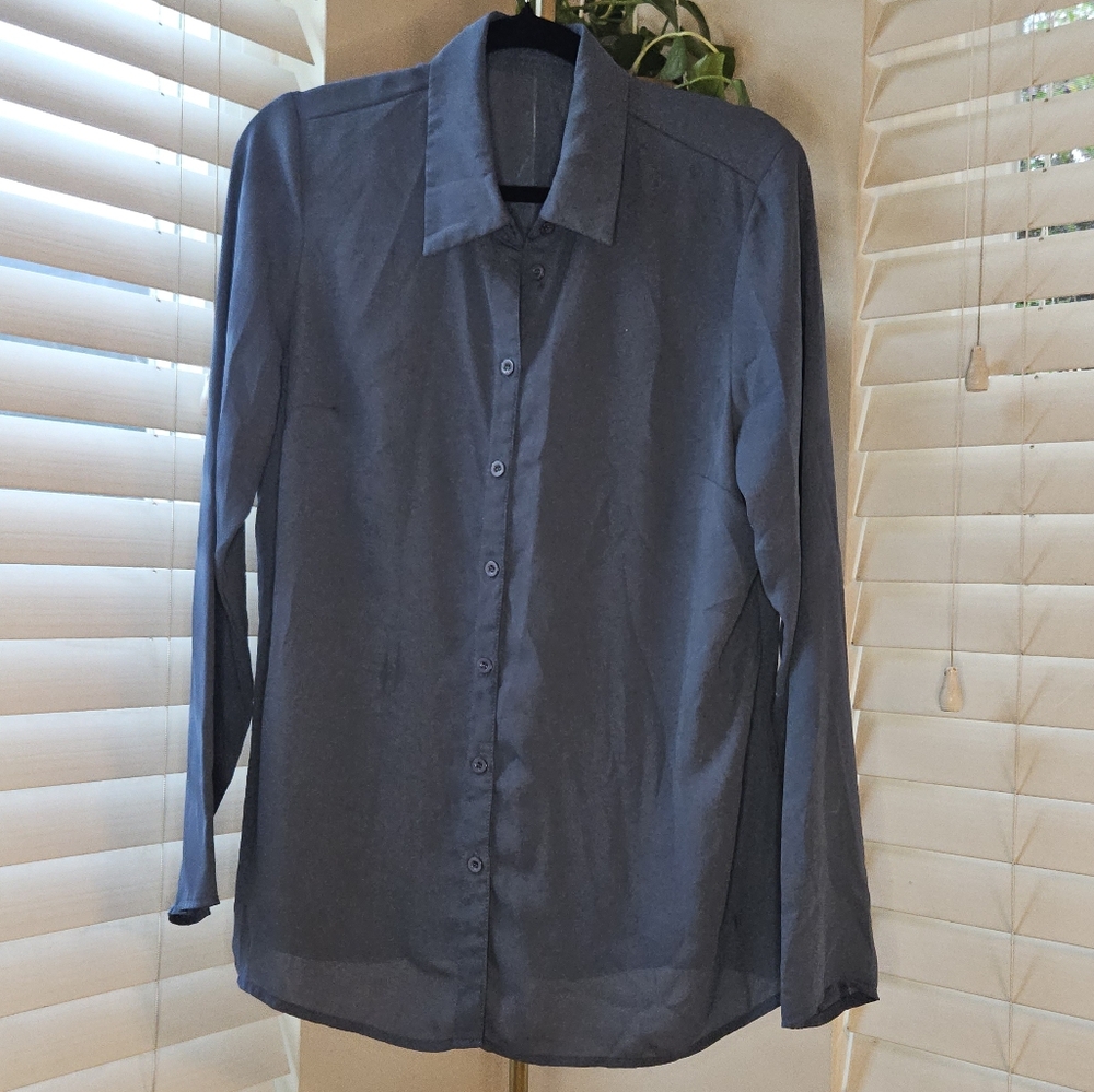 SHEIN Sheer Blue Casual Button Down Shirt